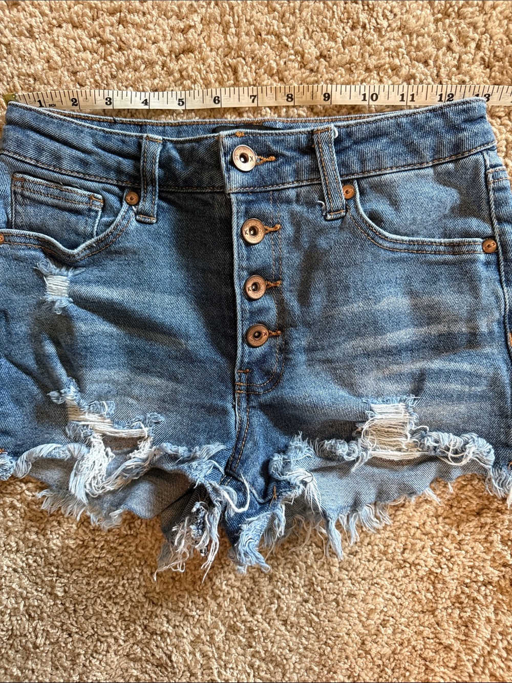 Kendall & Kylie Light Blue Distressed Button-Front Jean Shorts
